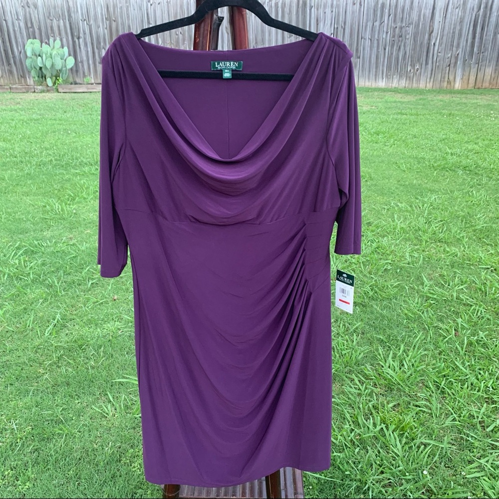 Ralph Lauren Eggplant Draping Dress Sz 16W